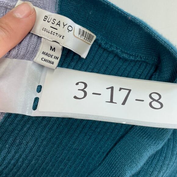 Busayo Dress Women Medium Purple Blue Ribbed‎ Sweater Knit Midi Button Wool - Picture 5 of 11